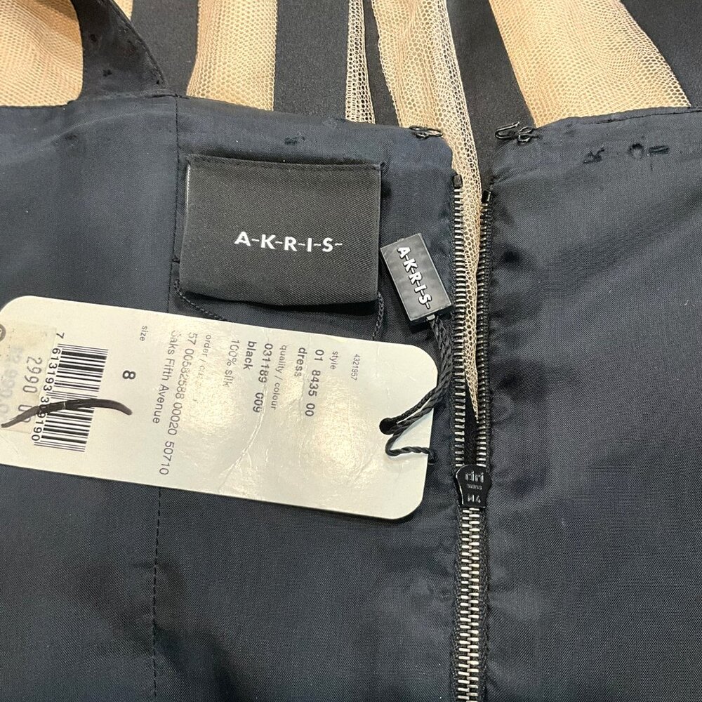 Akris 100% Silk Dress with Sheer Mesh Skirt & Vertical Stripe Detail ,US 8 - Picture 6 of 11